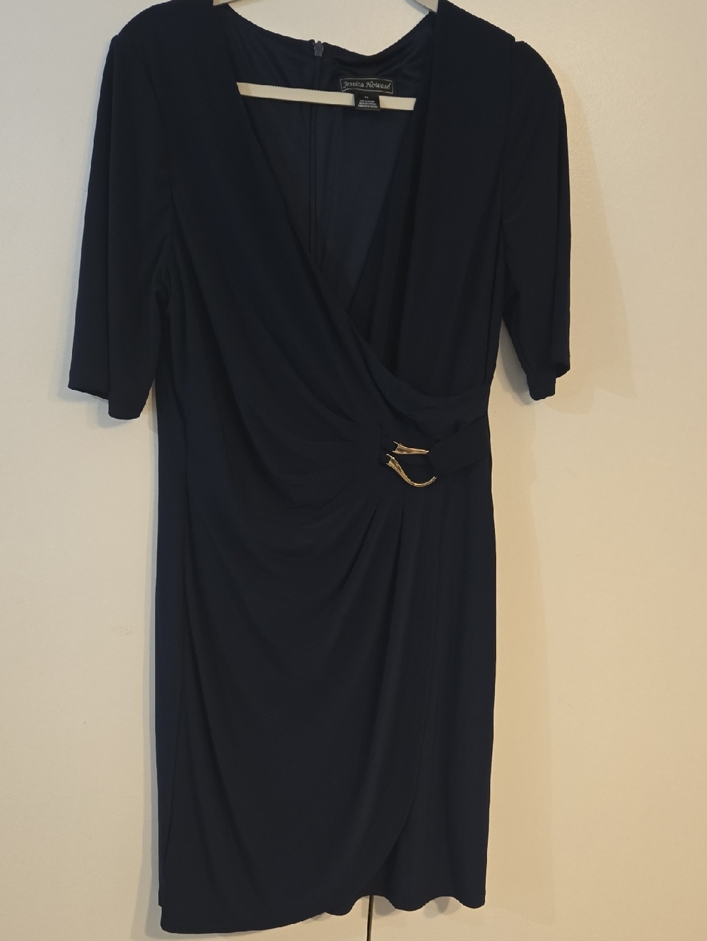 Jessica Howard Navy Blue Midi Dress with Gold Accent